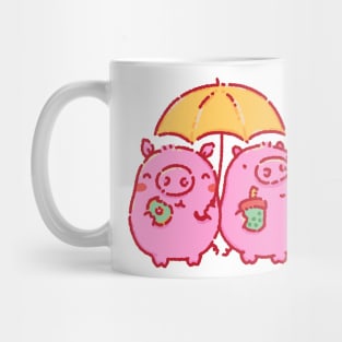 Pigs under a yellow umbrella Mug